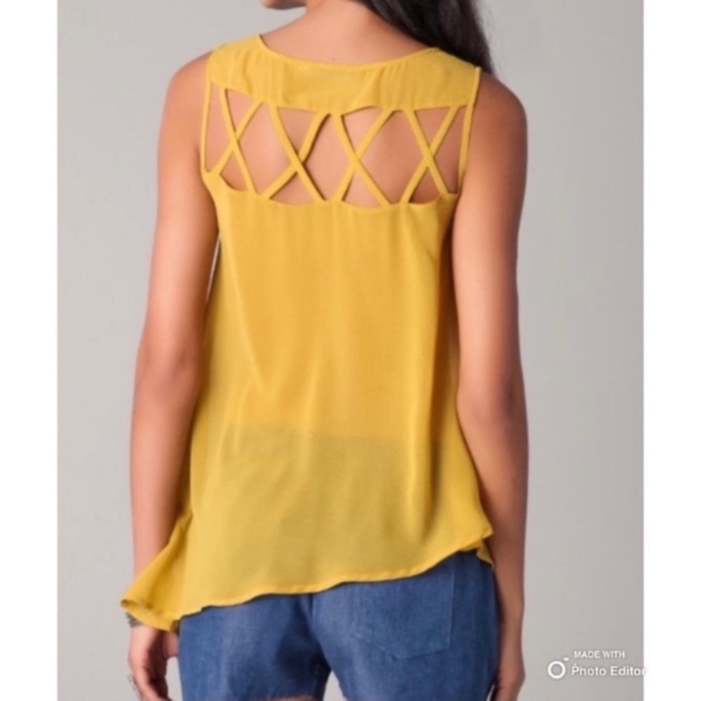 Finders Keepers Size 4 Mustard Yellows Asymmetrical Hem Sheer Top NWT